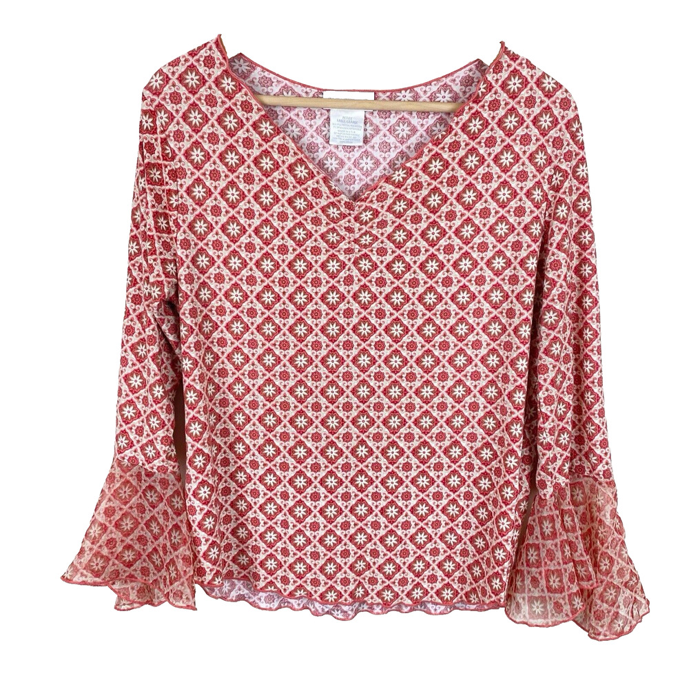 Worthington Vintage Floral Flutter Sleeve Top Womens Size PL Made in USA Boho
